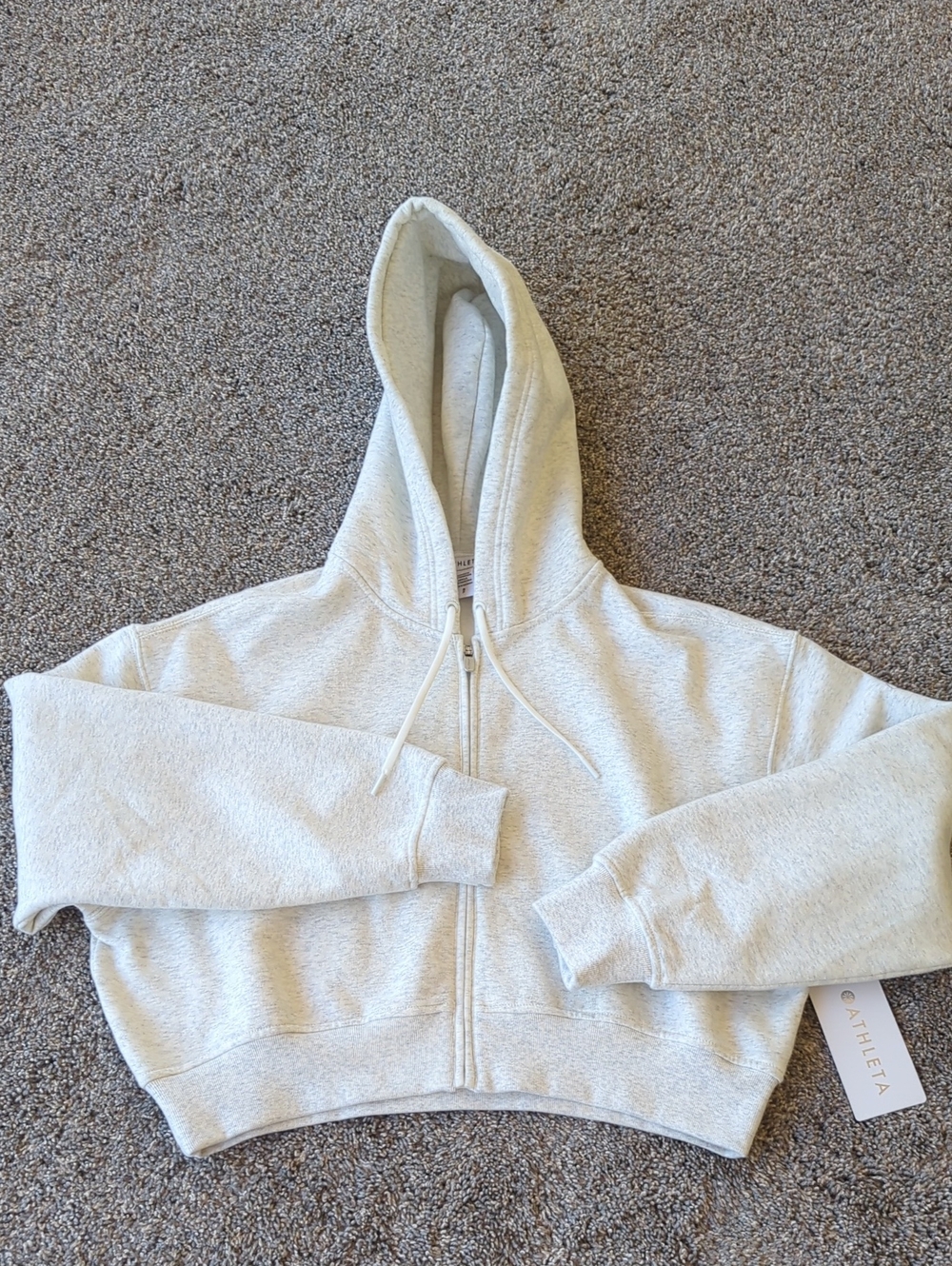 Athleta Forever Fleece Ultra Crop Full Zip Hoodie - Fog Grey Heather S
